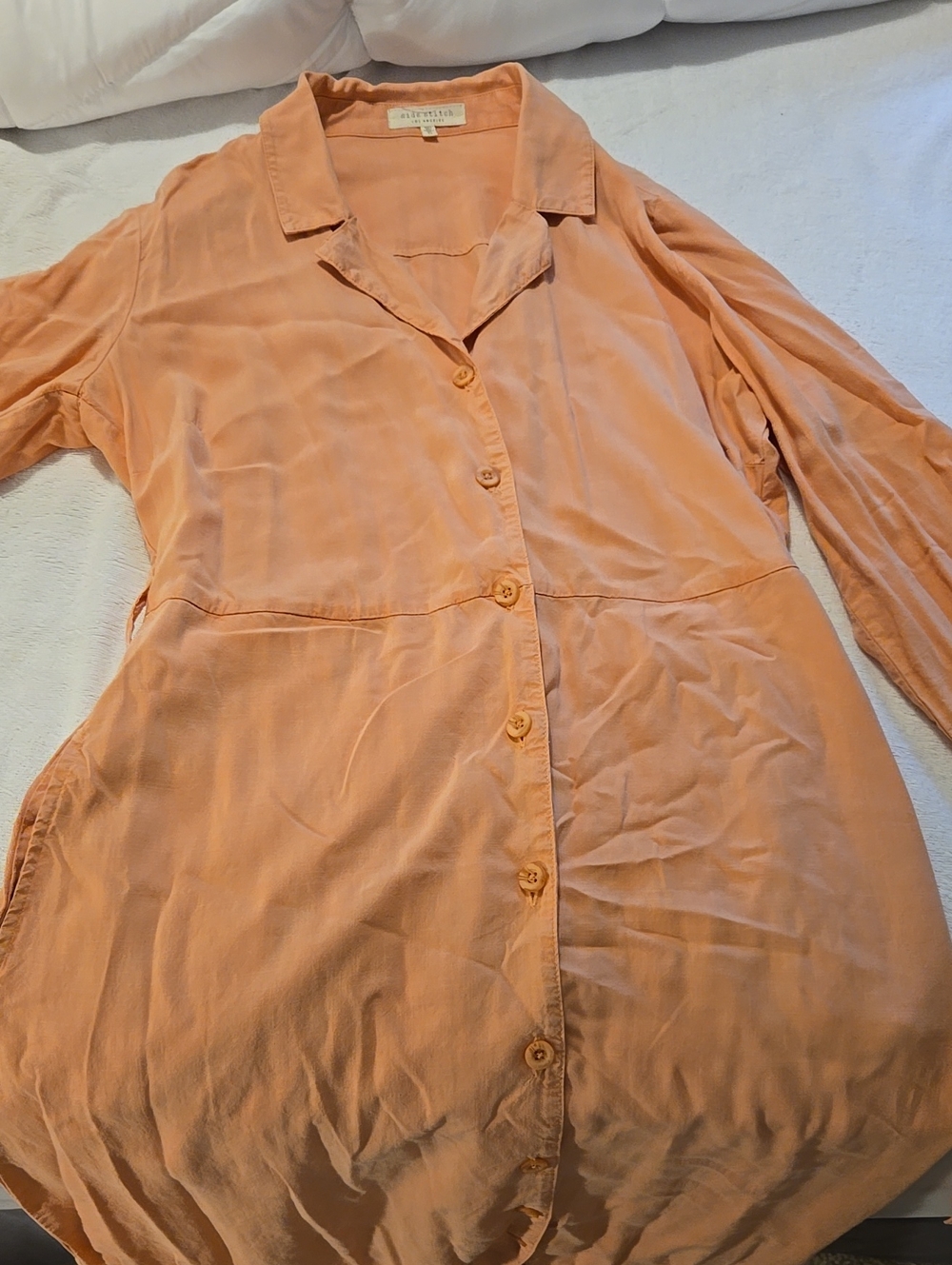 Side Stitch Soft Coral Button-Front Collared Shirt